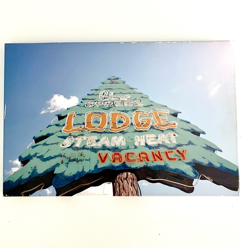 Vintage Blue Spruce Lodge neon sign photo canvas wall art print